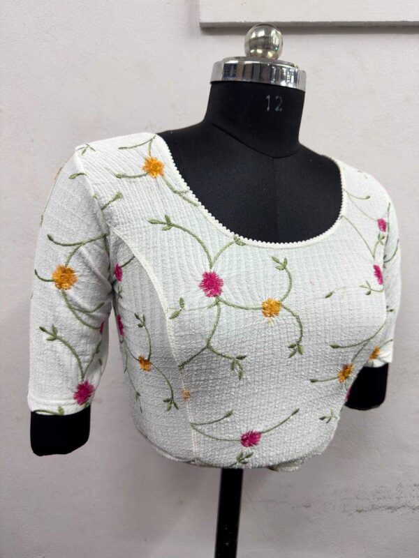 Cotton Lycra Embroidered Stretchable Readymade Blouse for Sarees - Image 5