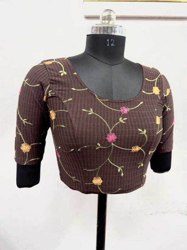 Cotton Lycra Embroidered Stretchable Readymade Blouse for Sarees - Image 26