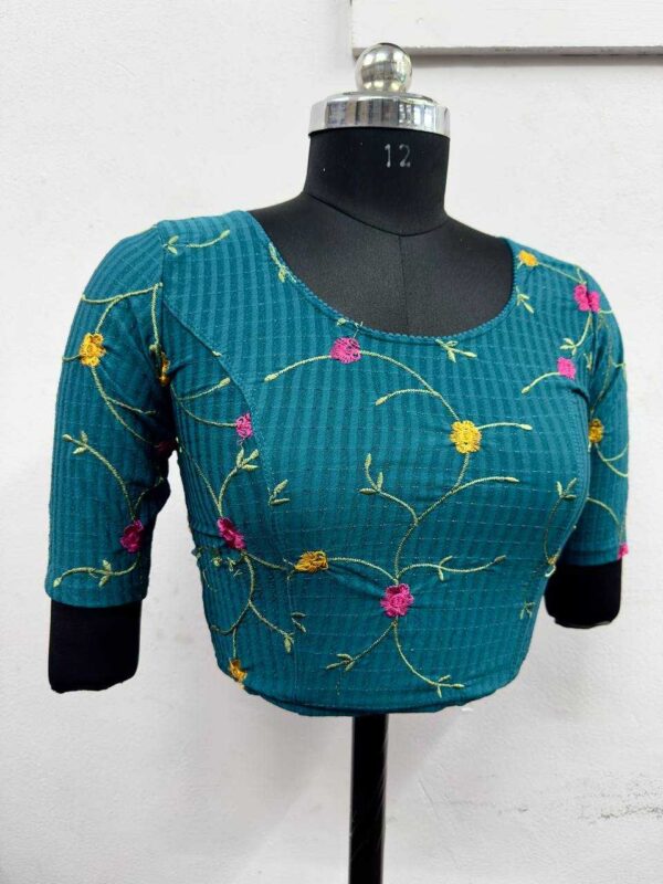 Cotton Lycra Embroidered Stretchable Readymade Blouse for Sarees - Image 30