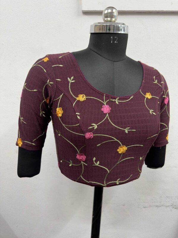 Cotton Lycra Embroidered Stretchable Readymade Blouse for Sarees - Image 8