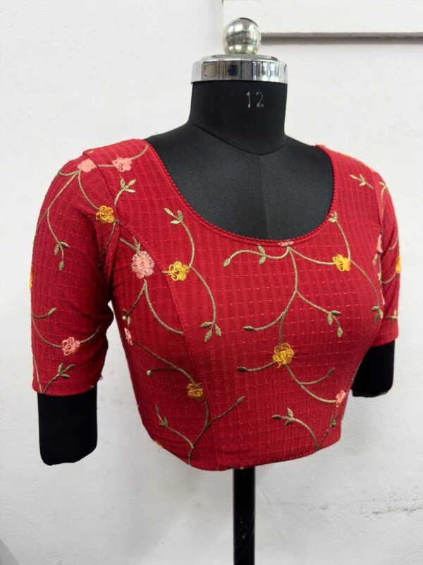 Cotton Lycra Embroidered Stretchable Readymade Blouse for Sarees - Image 11