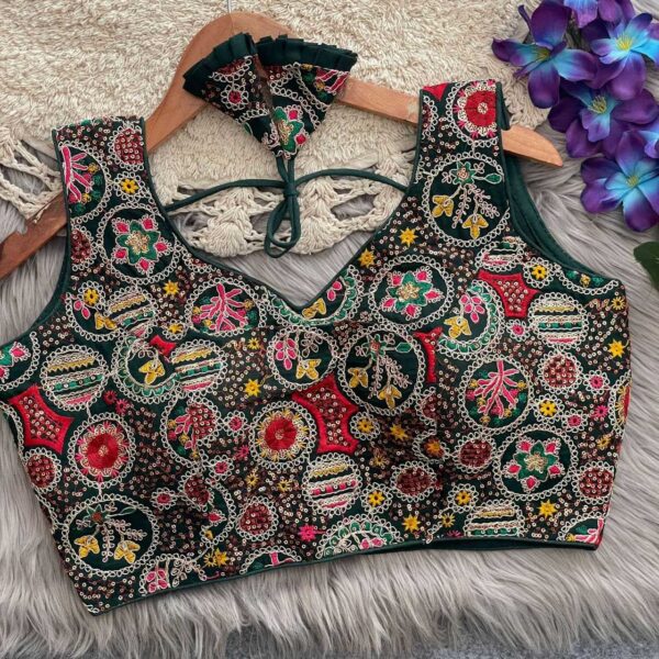 Navy Blue Mirror Work Embroidered Georgette Readymade Blouse for Navratri & Party Wear - Image 7
