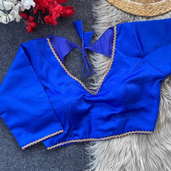 Malay Satin Silk V-Neck Readymade Designer Blouse – Multiple Colors - Image 4