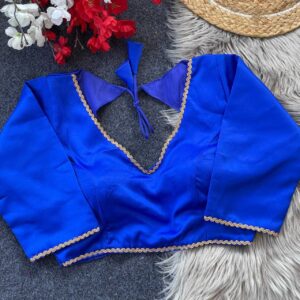 Malay Satin Silk V-Neck Readymade Designer Blouse – Multiple Colors