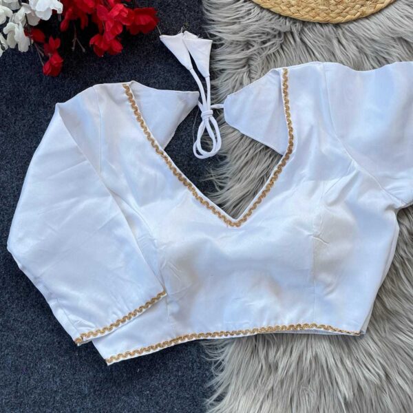 Malay Satin Silk V-Neck Readymade Designer Blouse – Multiple Colors - Image 20