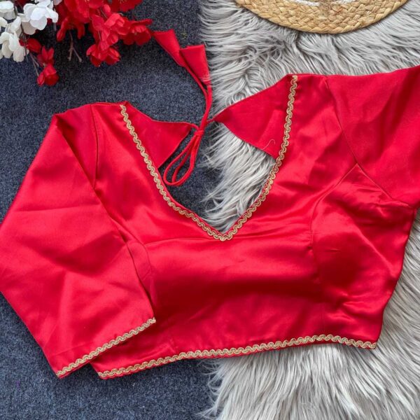 Malay Satin Silk V-Neck Readymade Designer Blouse – Multiple Colors - Image 18