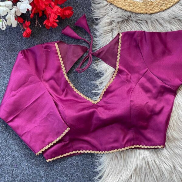 Malay Satin Silk V-Neck Readymade Designer Blouse – Multiple Colors - Image 16