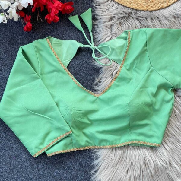Malay Satin Silk V-Neck Readymade Designer Blouse – Multiple Colors - Image 2