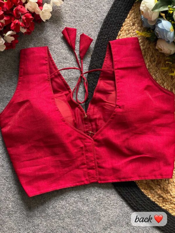 Pink Milan Silk V-Neck Readymade Designer Blouse for Festive & Party Wear - Image 12