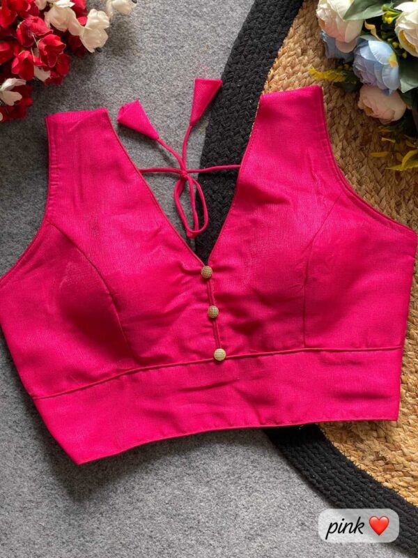 Pink Milan Silk V-Neck Readymade Designer Blouse for Festive & Party Wear - Image 10
