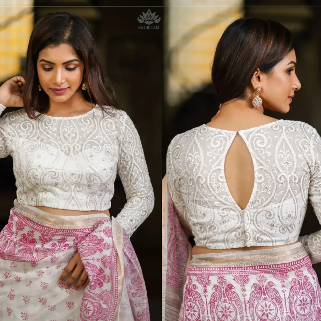 Ivory Chikankari Jaal full sleeve blouse