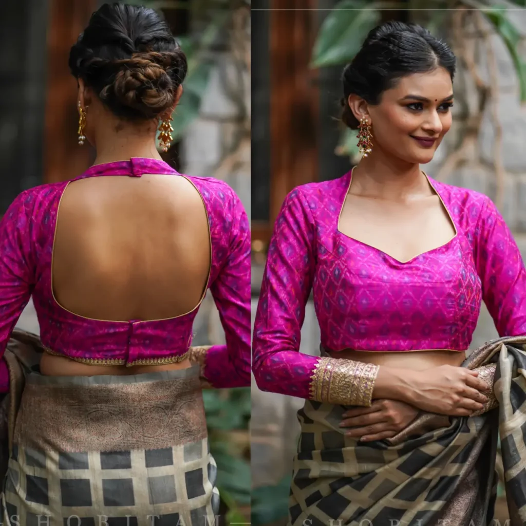 Rani Pink Ikkat full sleeves blouse