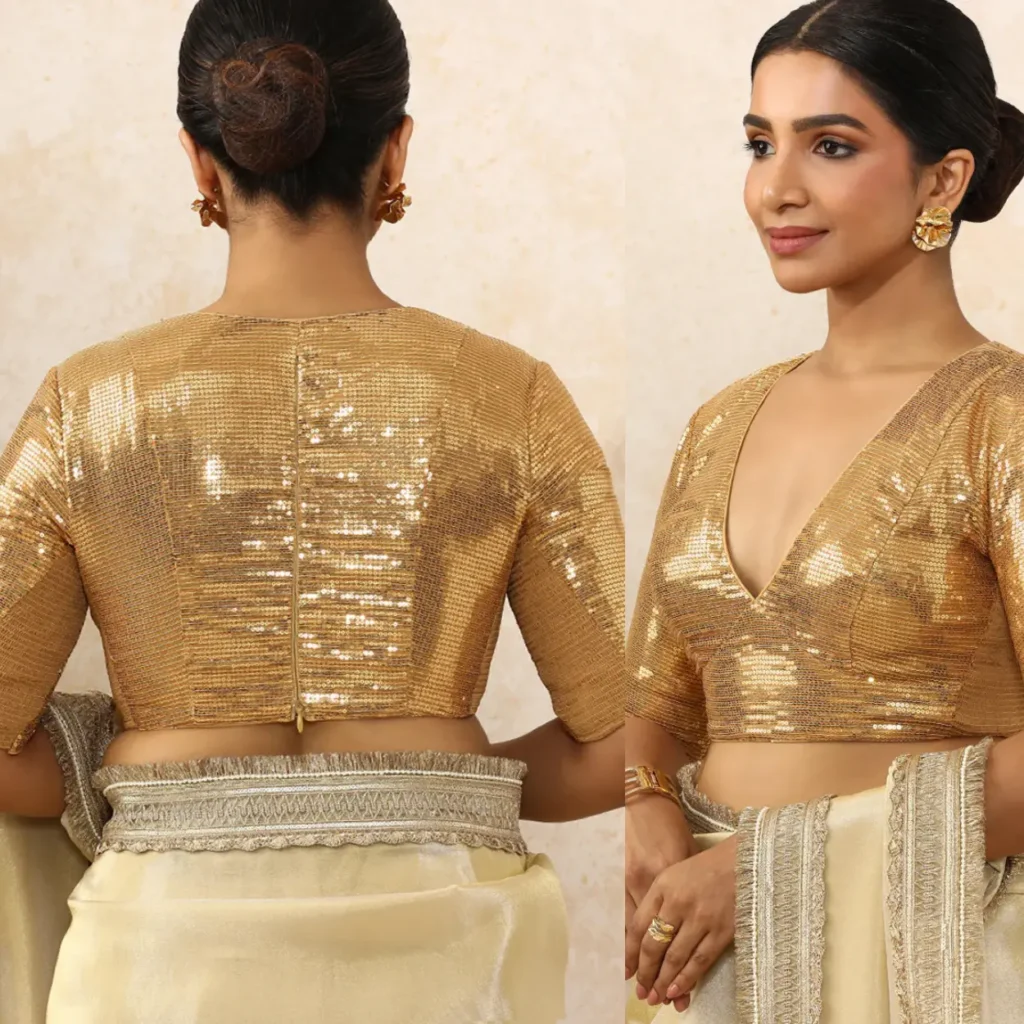 Gold Sequin V full sleeve blouse