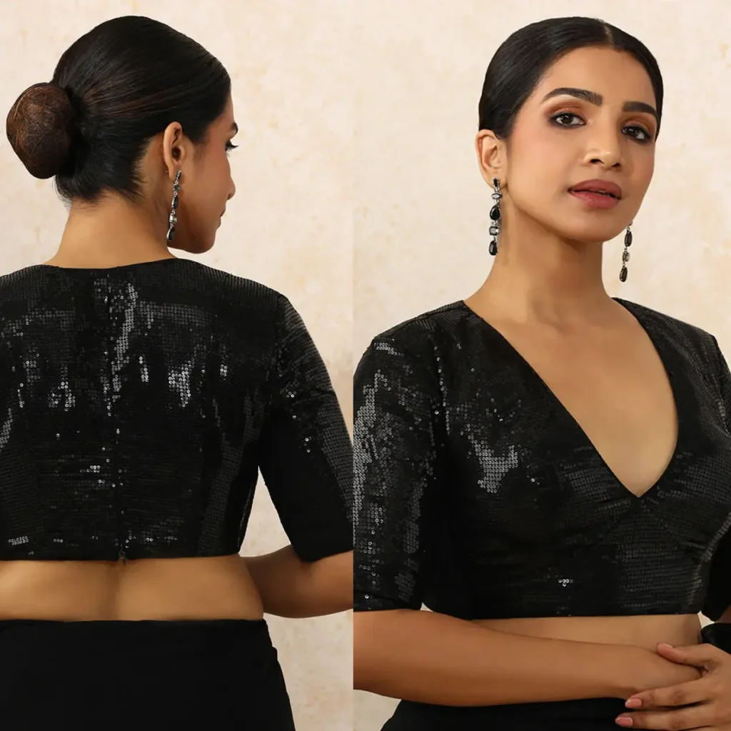 Black Sequin V full sleeve blouse