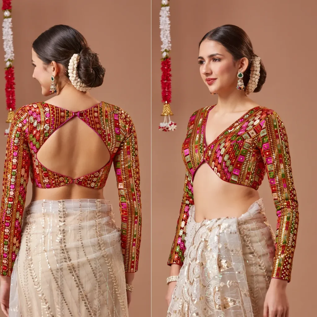 Maroon Mirror-Embroidered Blouse full sleeve blouse