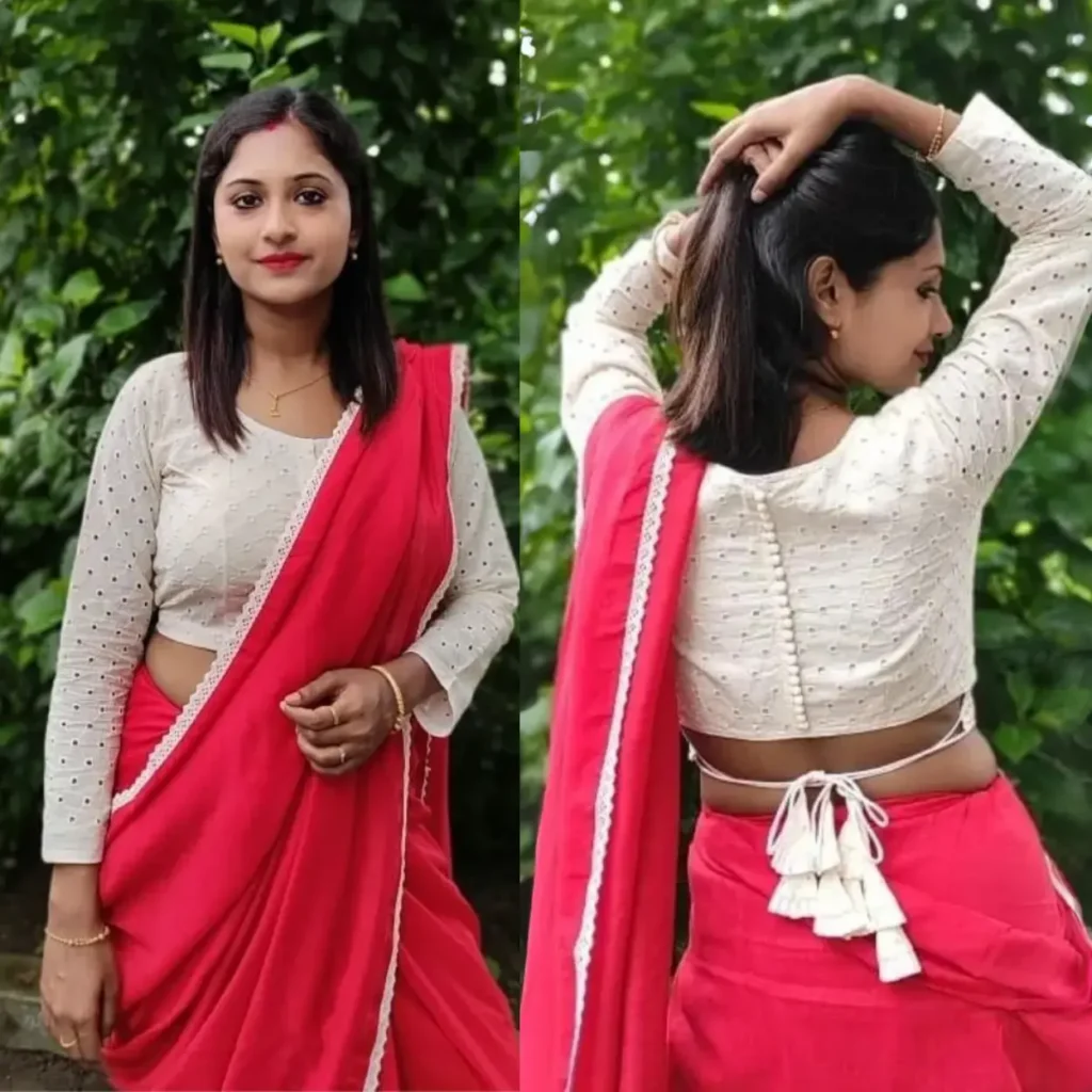 Off-White Hakoba Full Sleeve Blouse with Tie-Up Back