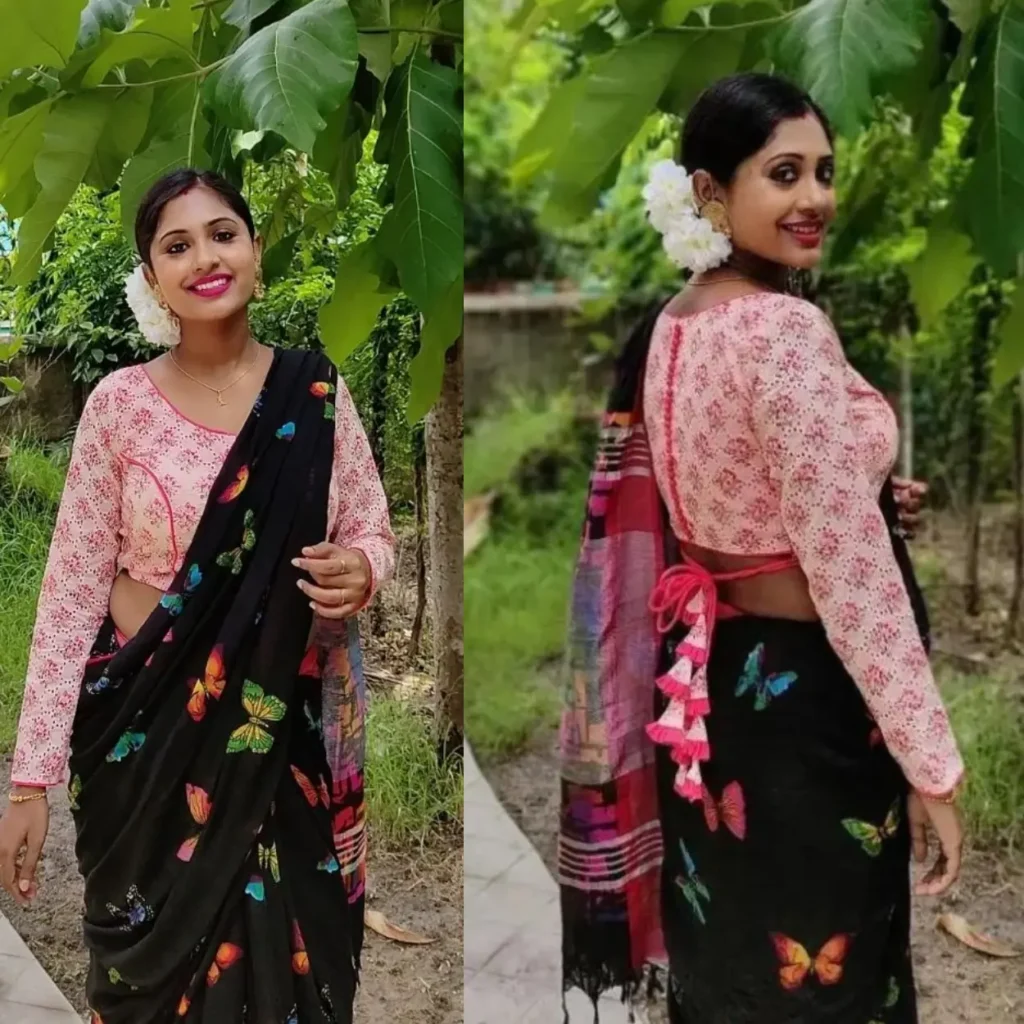 Green Embroidered V-Neck Blouse