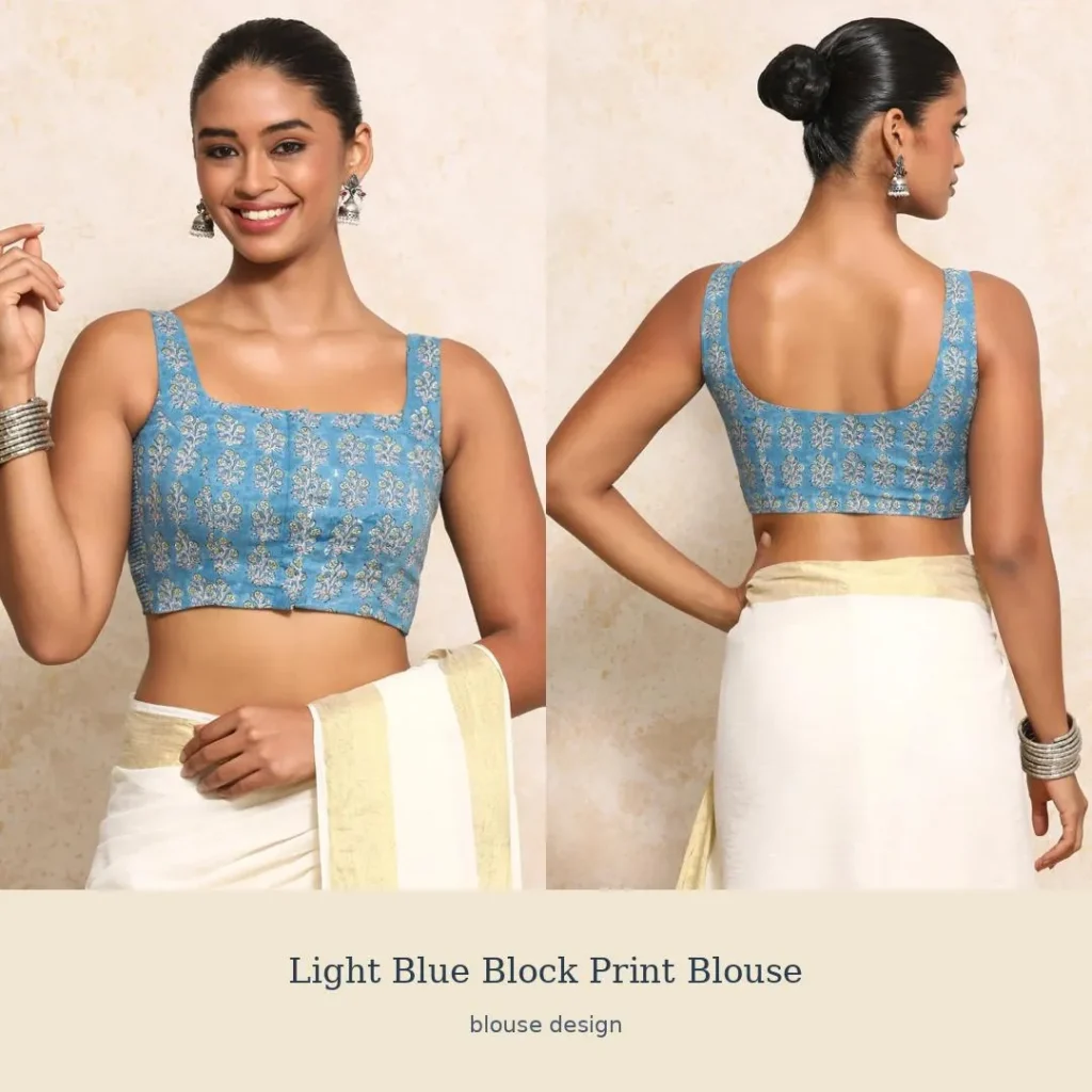 Light Blue Block Print Blouse