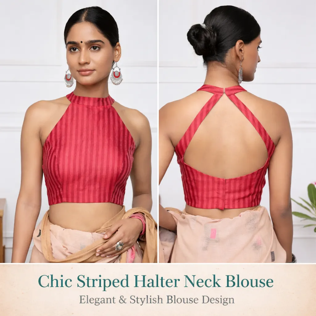 Chic Striped Halter Neck Blouse