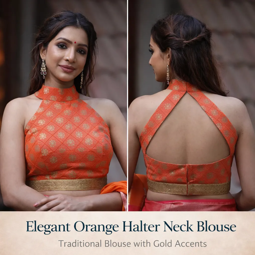 Elegant Orange Halter Neck Blouse