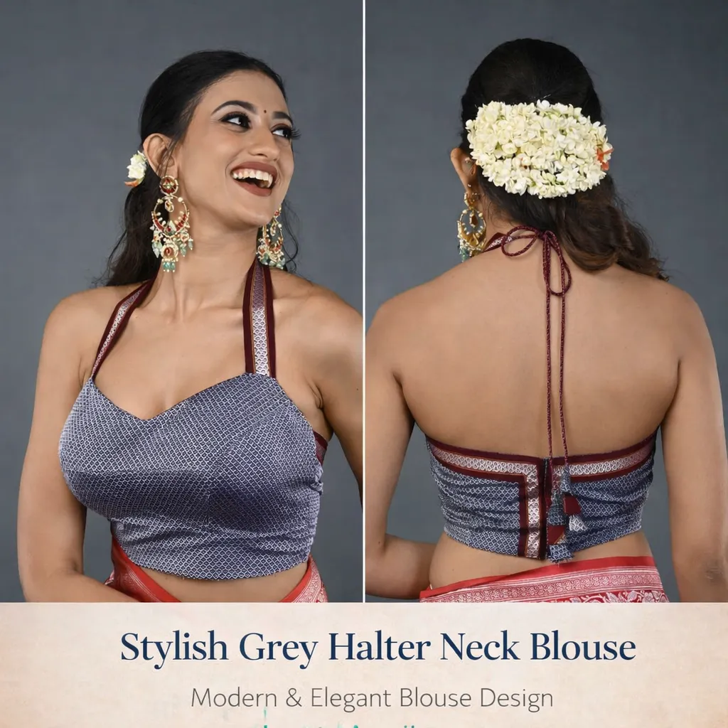 Stylish Grey Halter Neck Blouse