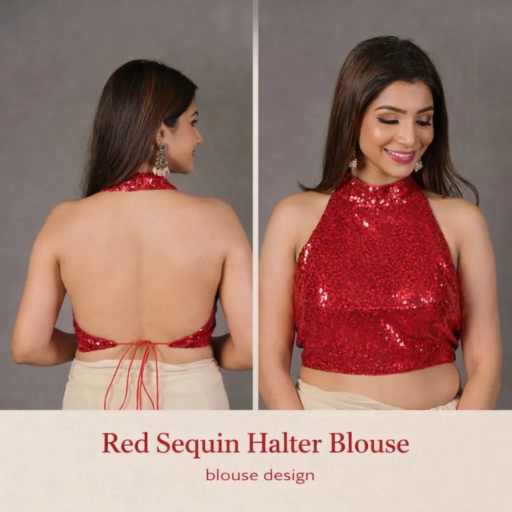 Red Sequin Halter Blouse