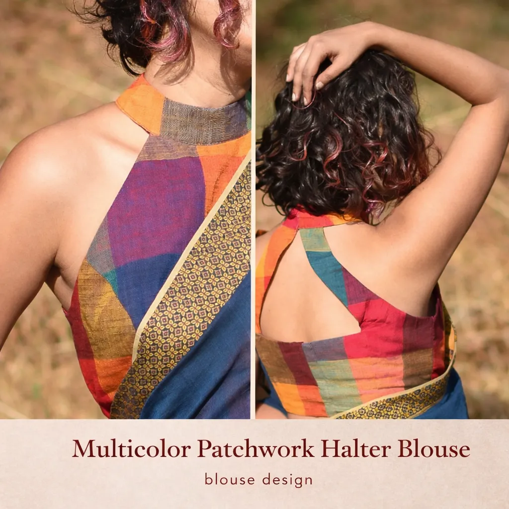 Multicolor Patchwork Halter Blouse