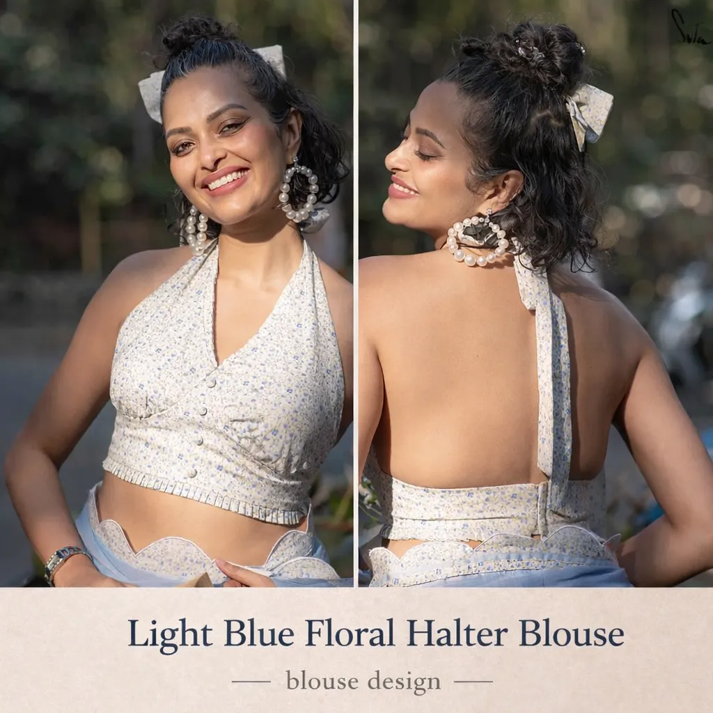 Light Blue Floral Halter Blouse