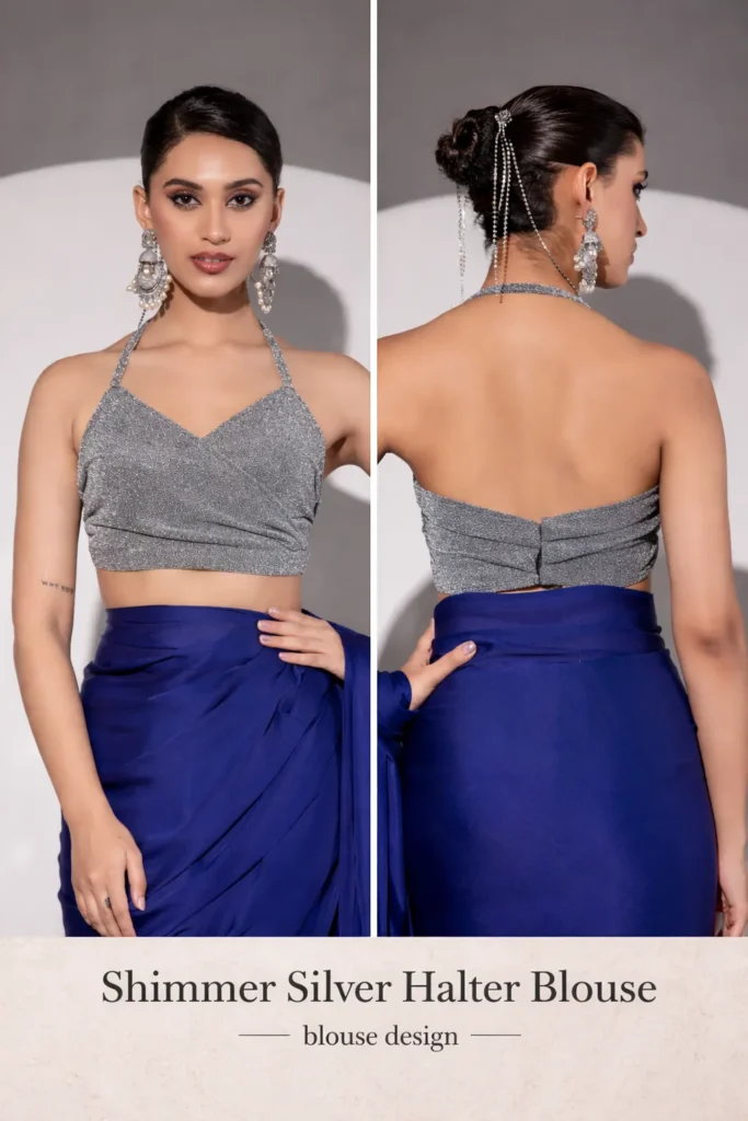 Shimmer Silver Halter Blouse