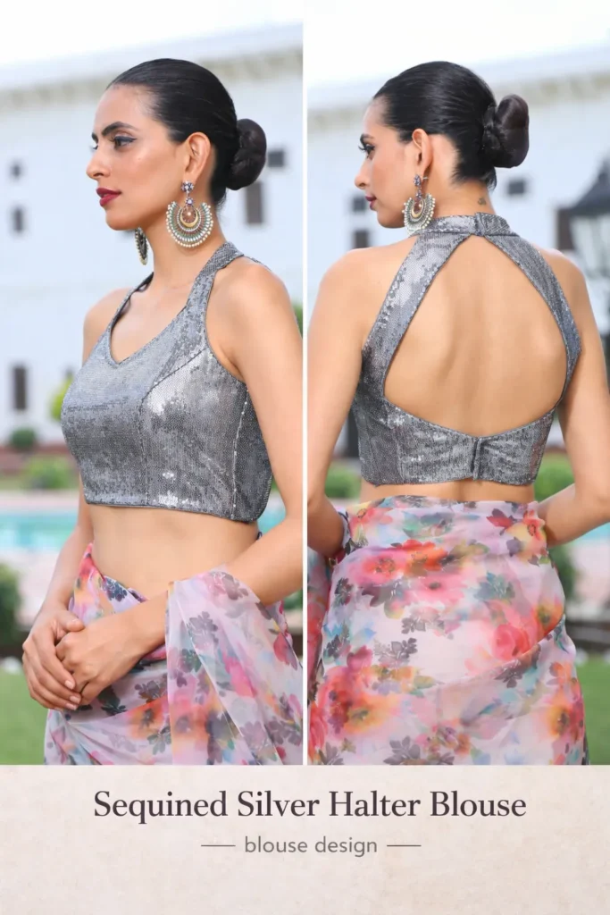 Sequined Silver Halter Blouse