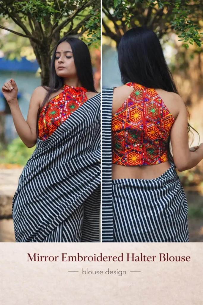 Mirror Embroidered Halter Blouse