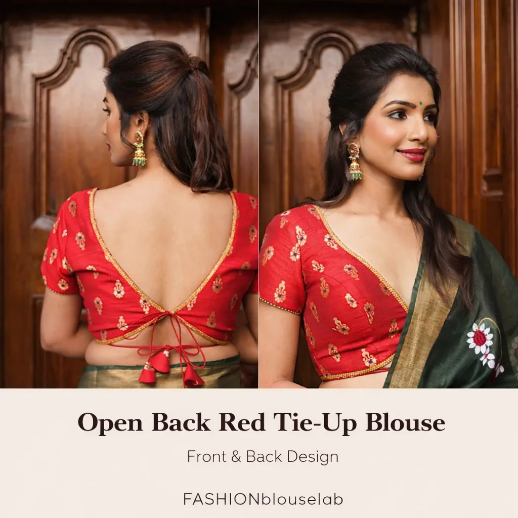Open Back Red Tie-Up Blouse