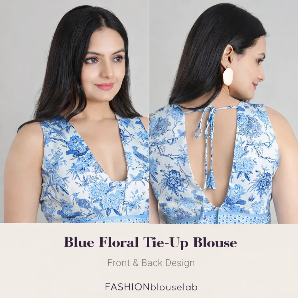 Blue Floral Tie-Up Blouse