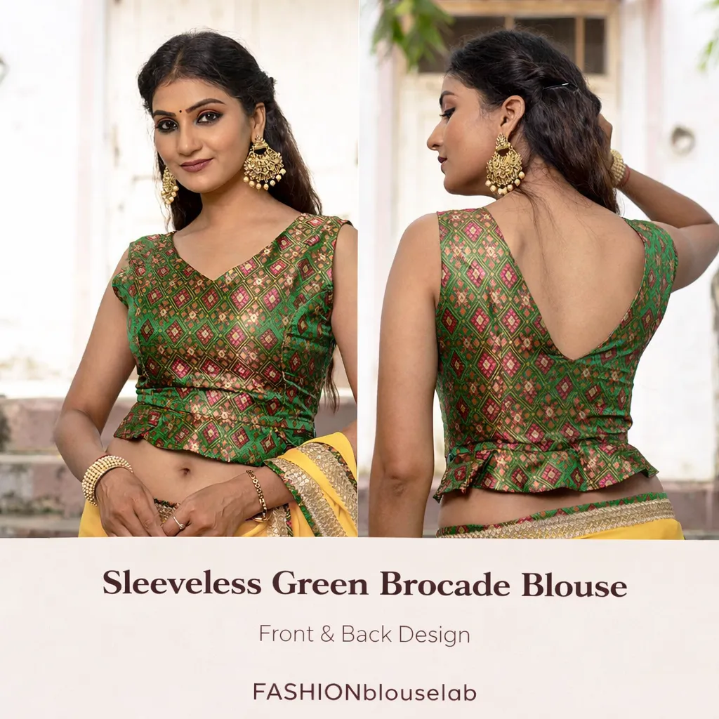 Sleeveless Green Brocade Blouse