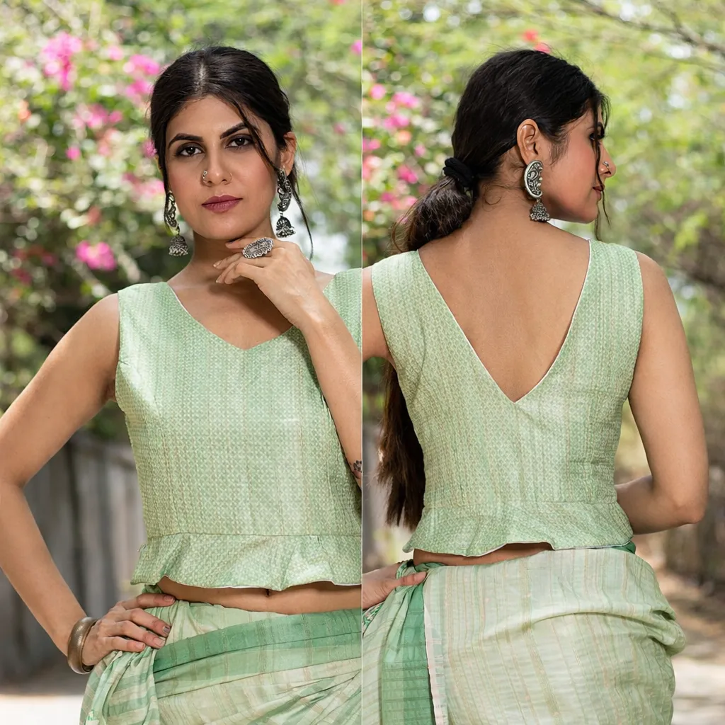 Mint Green Sleeveless V-Neck Blouse