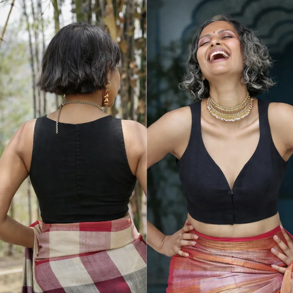 Classic Black Deep V-Neck Blouse