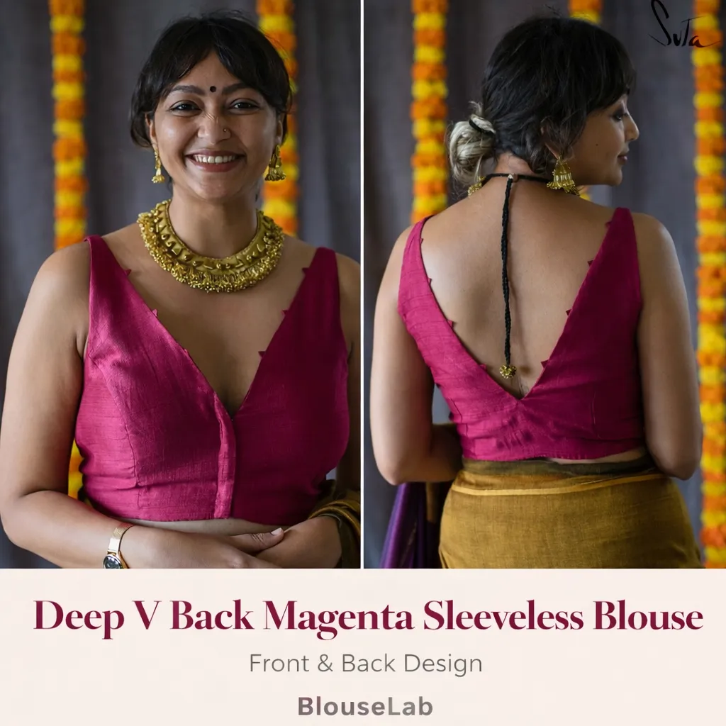 Deep V Back Magenta Sleeveless Blouse