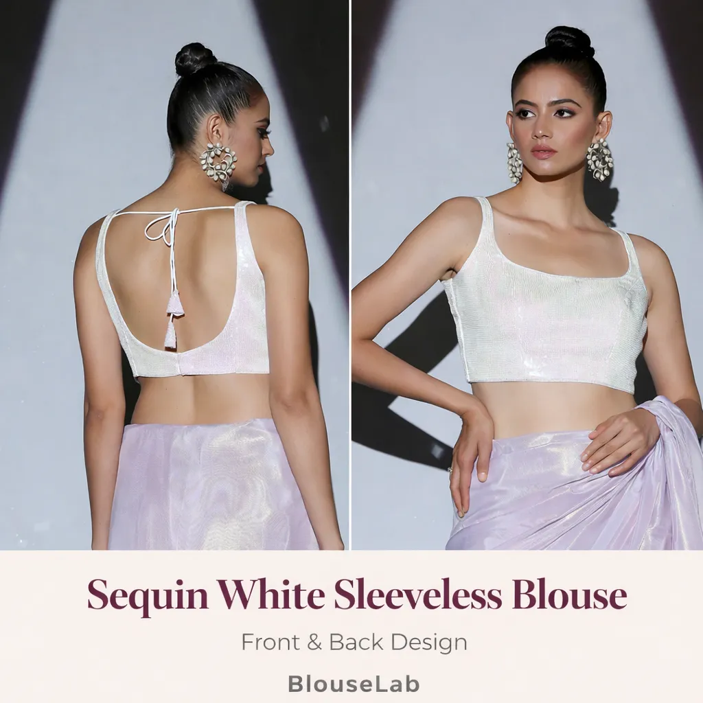 Sequin White Sleeveless Blouse