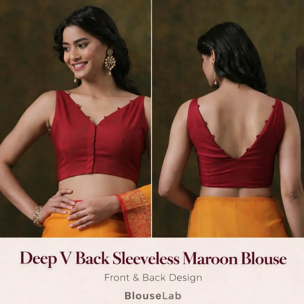 Deep V Back Sleeveless Maroon Blouse