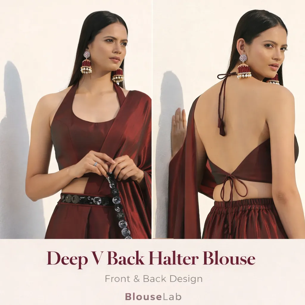 Deep V Back Halter Blouse