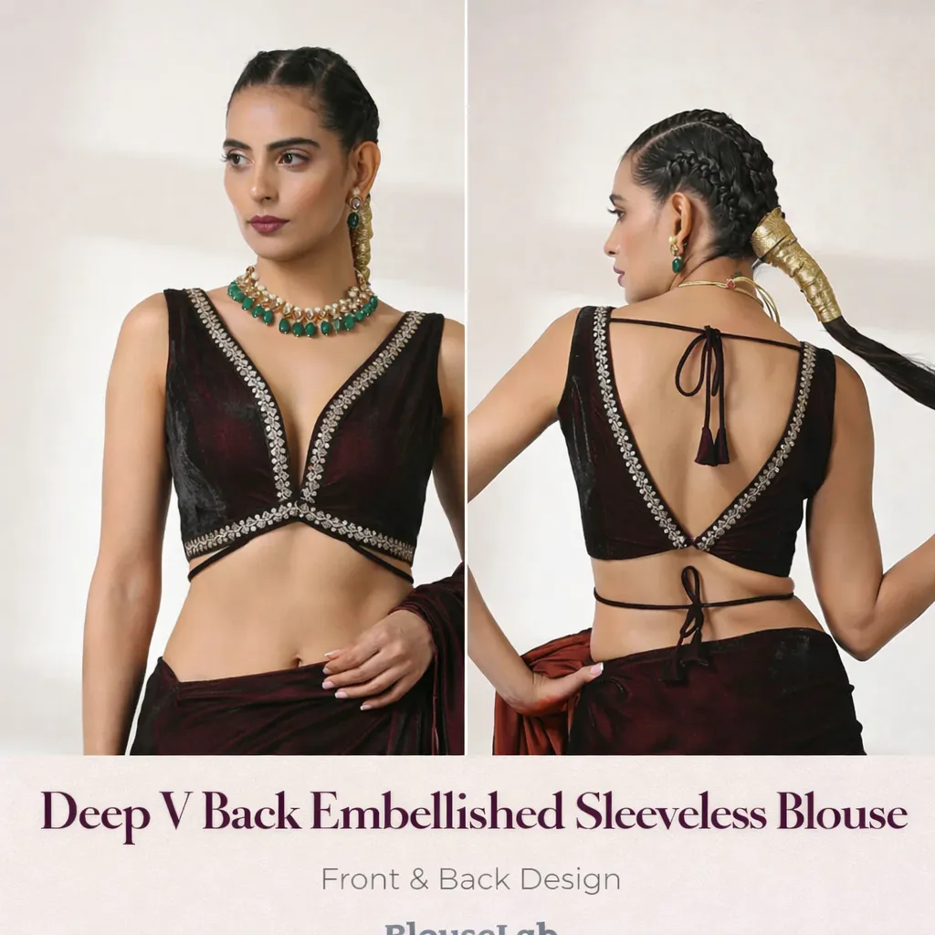 Deep V Back Embellished Sleeveless Blouse