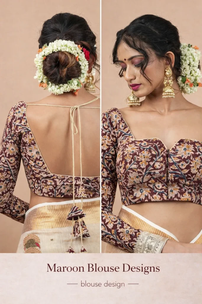 Maroon Floral Blouse Design