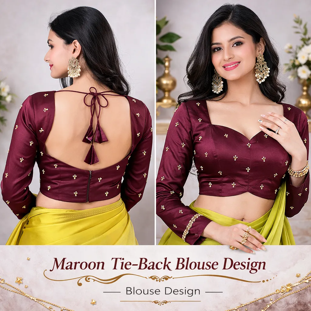 Maroon Tie-Back Blouse Design