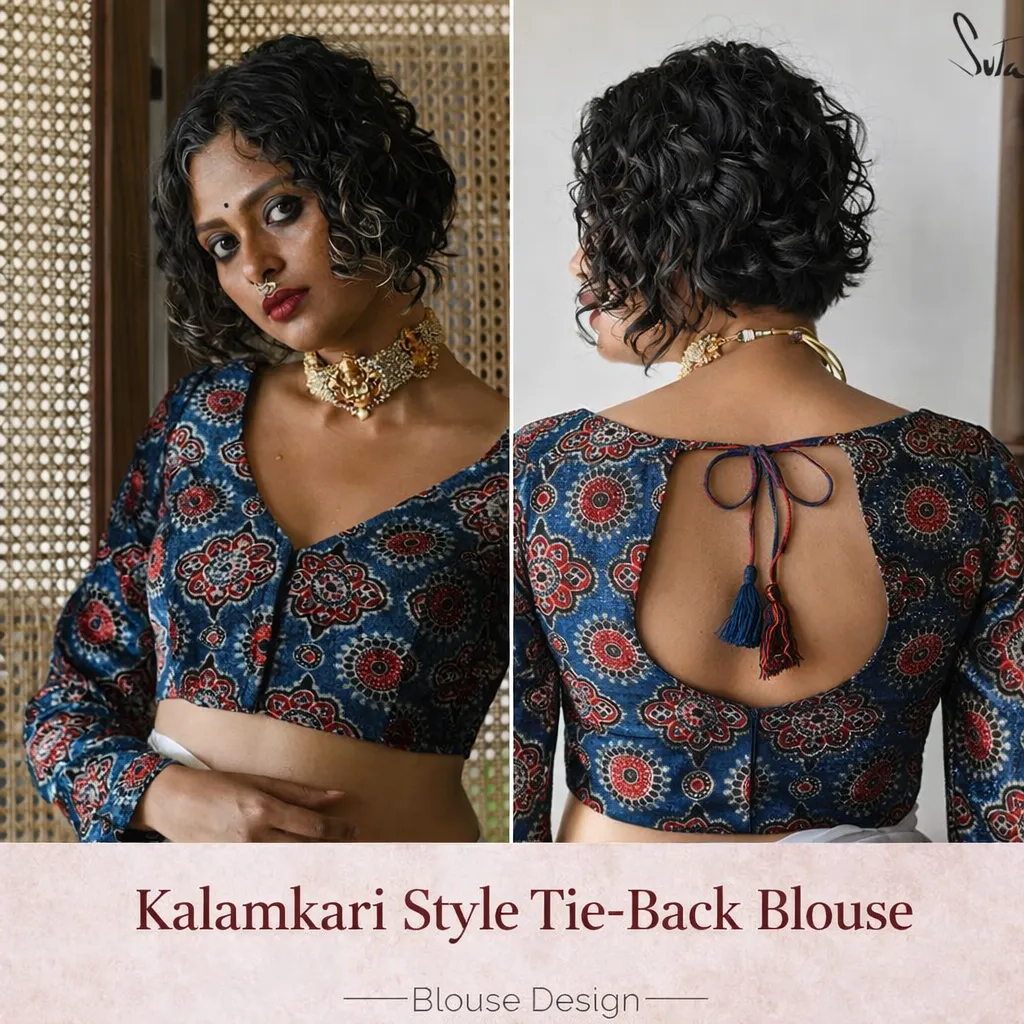 Kalamkari Style Tie-Back Blouse