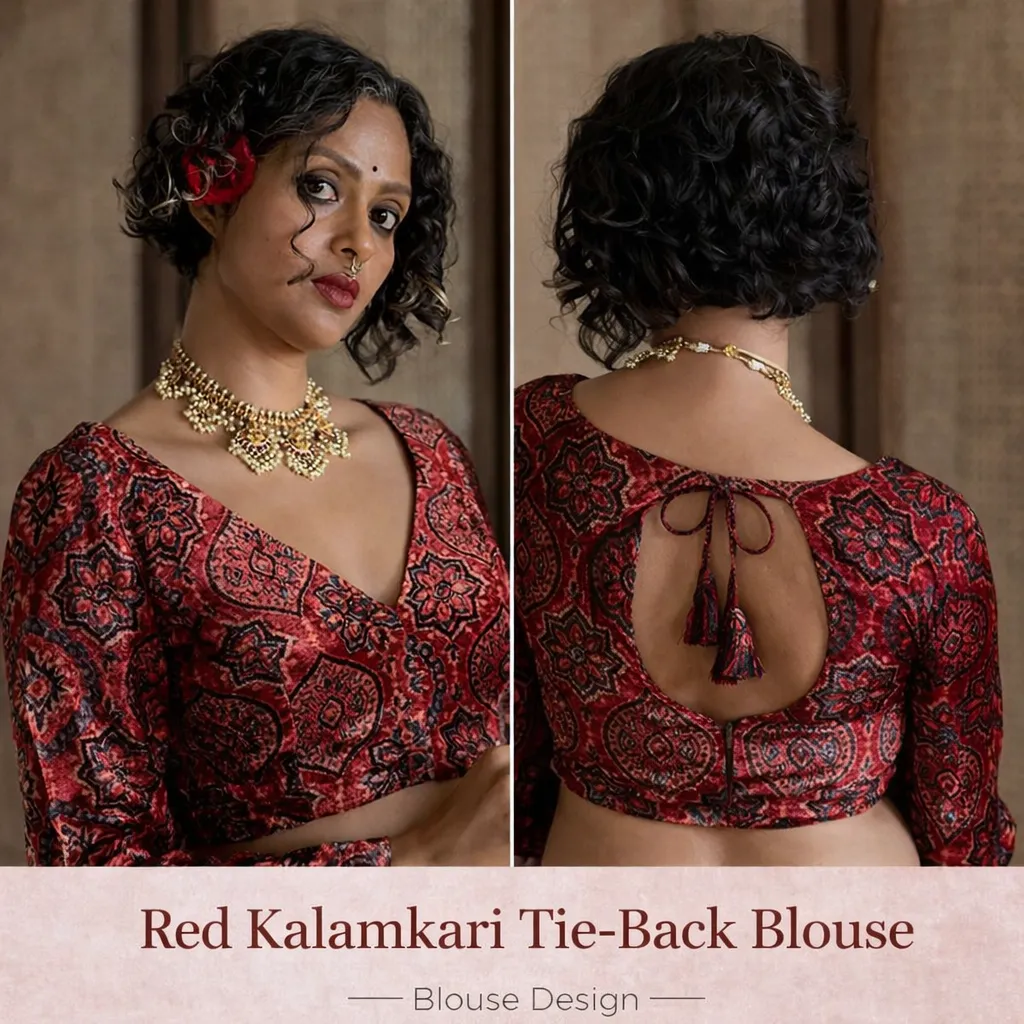 Red Kalamkari Tie-Back Blouse
