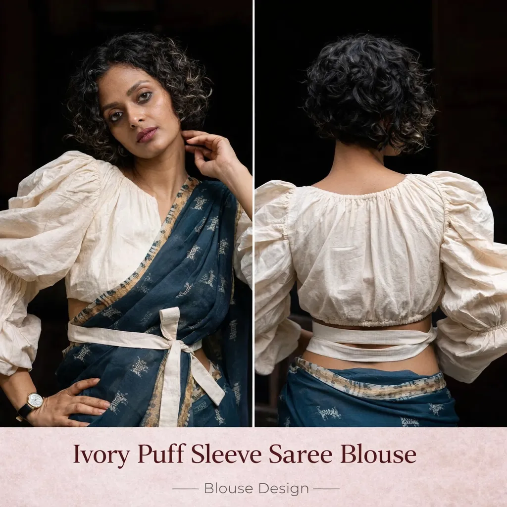 Ivory Puff Sleeve Saree Blouse