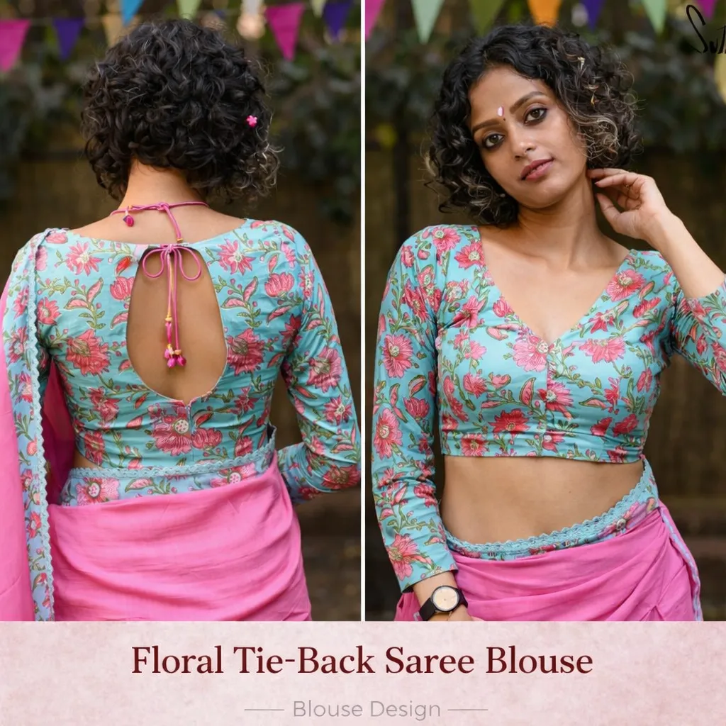 Floral Tie-Back Saree Blouse