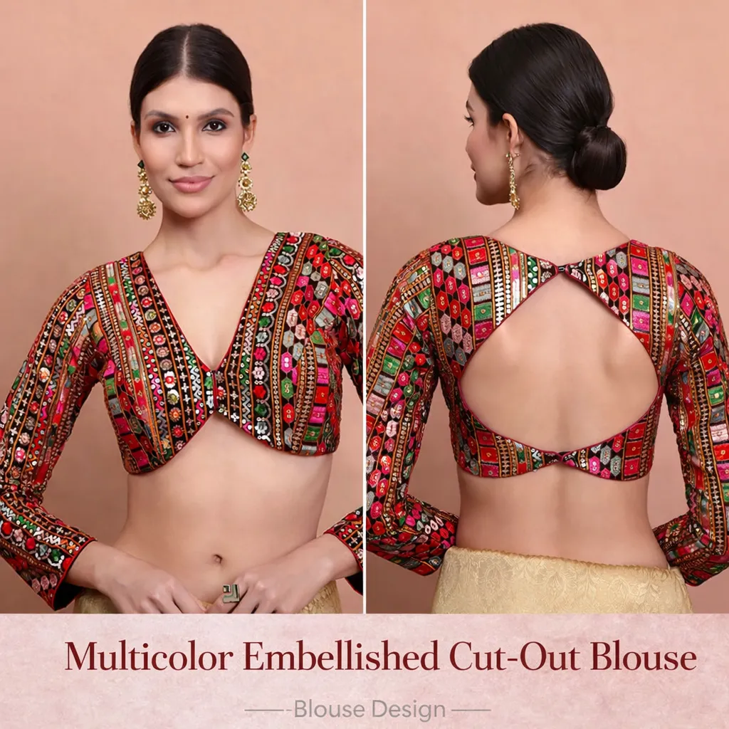 Multicolor Embellished Cut-Out Blouse