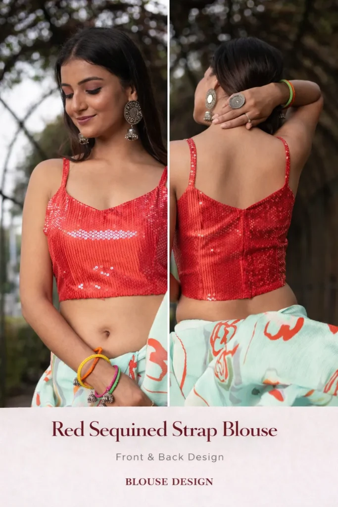 Red Sequined Strap Blouse