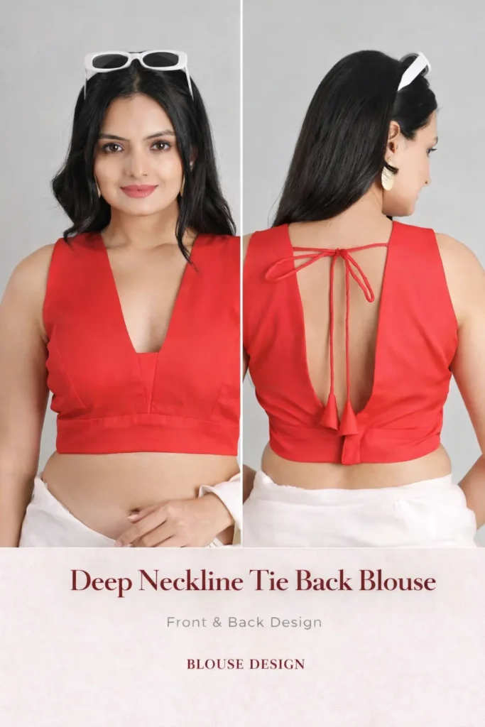 Deep Neckline Tie Back Blouse